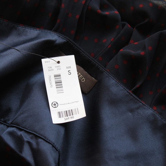 NWT The Limited Red Navy Polka Dot Pleated Skirt - Picture 2 of 7